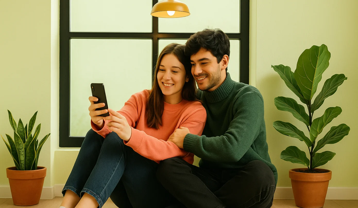 Couple relaxing at home on couch